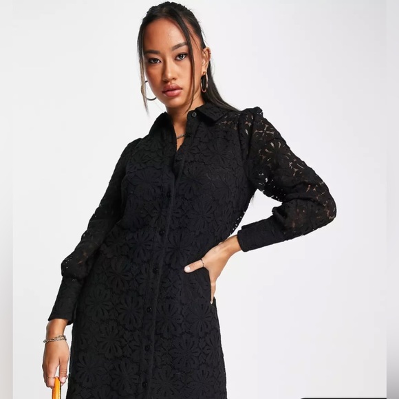 ZARA MINI LACE SHIRT DRESS SIZE L COLOR BLACK (RUNS SMALL) NWT - Picture 4 of 14